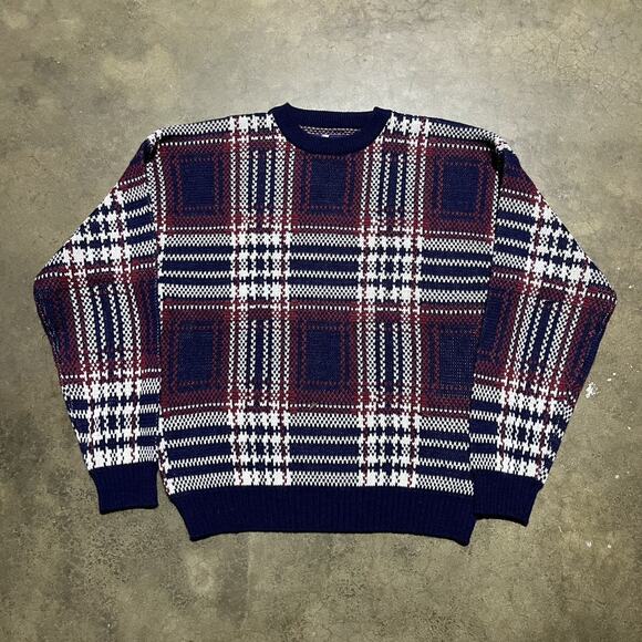 Vintage Y2k ITC Navy Plaid Acrylic Sweater - Picture 1 of 3